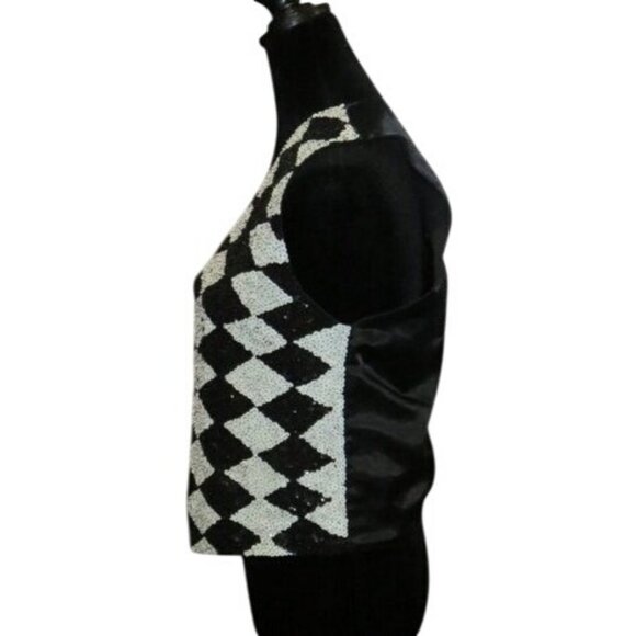 Vintage Black & White Embellished Sequined Reversible Vest evening wear - Picture 4 of 8